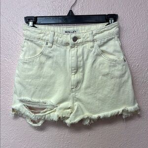 Rolla's Cream Jean Shorts High-Waisted Slim Distressed